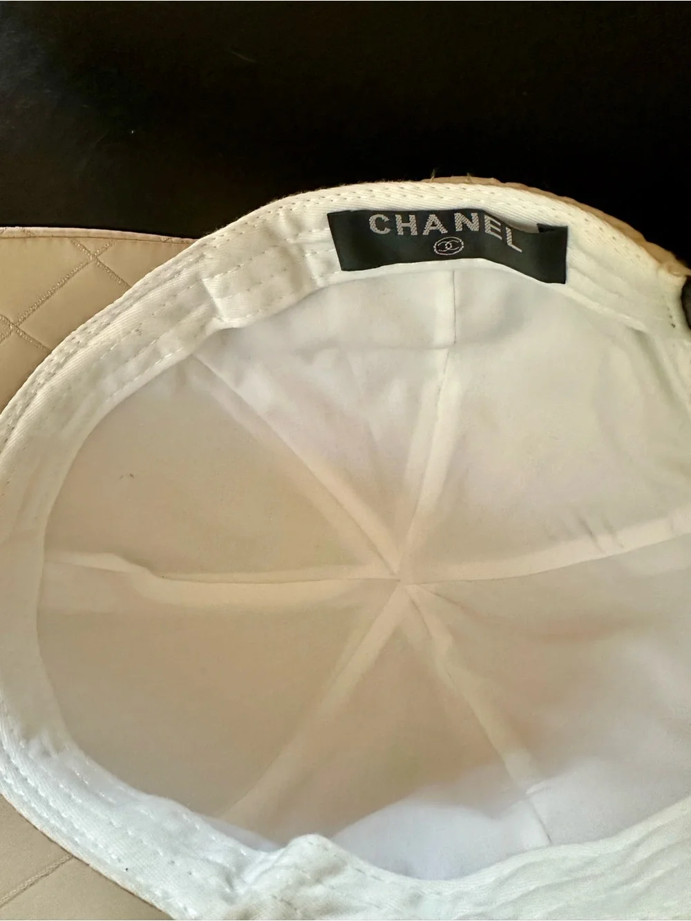 CC Beige Quilted Baseball Cap with Black Logo
